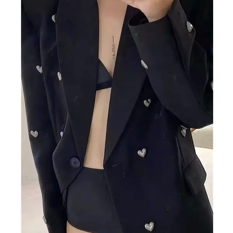 2024 primavera autunno Blazer donna nero industria pesante giacca tempestata di diamanti femminile High-End Design Sense Minority Street