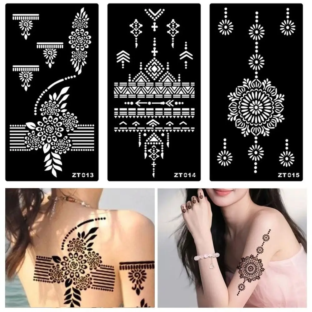 Personalized Flower Tattoo Stickers Floral Ethnic Style Black Tattoo Decals Body Art Hollow India Temporary Tattoo