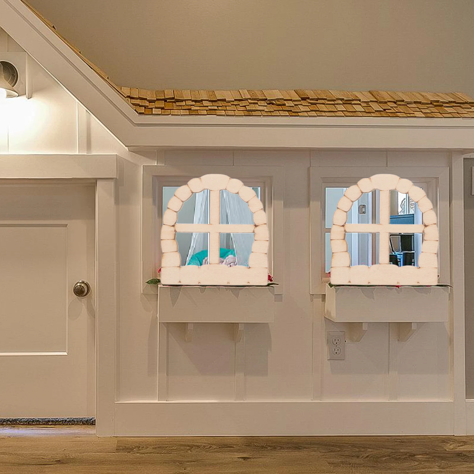 

25Pcs Unfinished Miniature Wood Windows Set DIY Craft Decor for Small Garden Accessories Wooden Window Decoration Supply