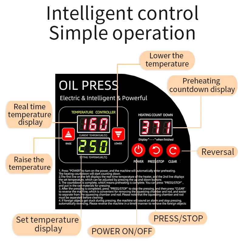 Professional 2-in-1 เครื่องกดน้ํามัน,304 สแตนเลสในครัวเรือน & Commercial Oil Expeller, สําหรับอัลมอนด์/ดอกทานตะวัน/มะกอก