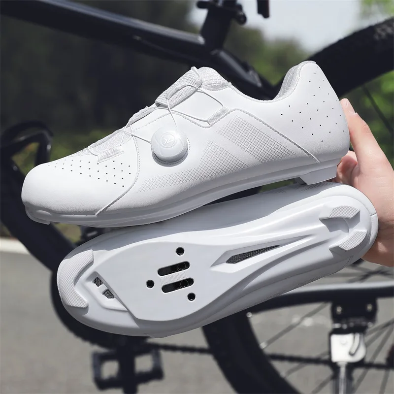 

summer pure white road car lock shoe set breathable men's and women's outdoor bicycle shoes unlocked cycling shoes large size