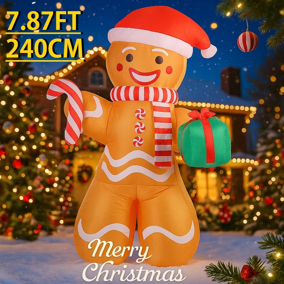 

7,87 футов украшение для двора, надувной пряничный человечек, конфетная трость, подарочная коробка, игрушка, светодиодные рождественские принадлежности, украшение для дома, Рождественский подарок