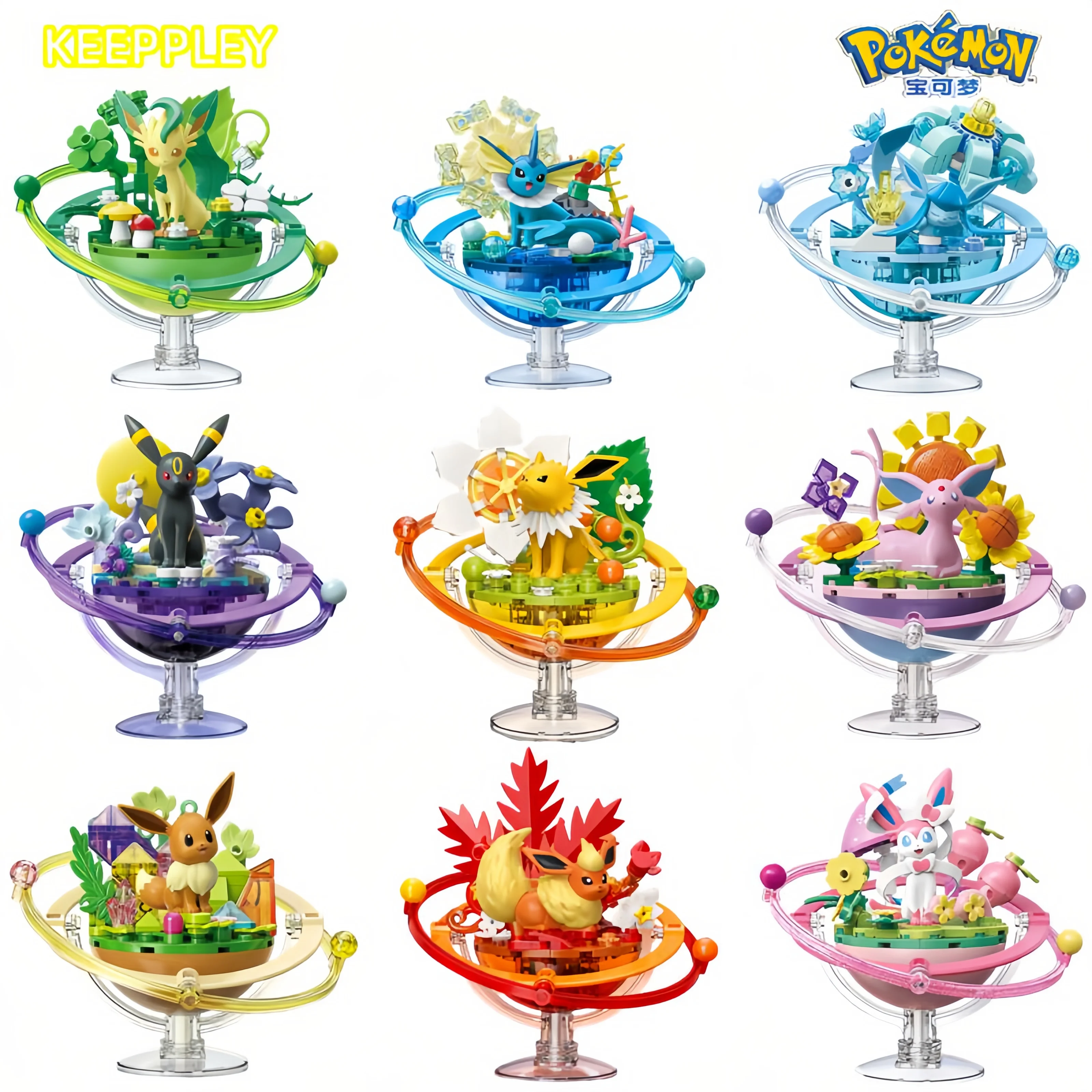 

Genuine Keeppley Anime Pokémon Building Blocks Cartoon Eevee Family Planet Series Assembly Model Toy Ornaments Collection Gift