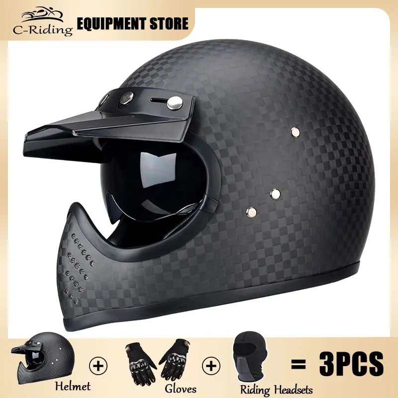 

Carbon Fiber Motorcycle Helmet Full Face Helmets Casco Casque Moto Vintage Retro Off Road Motorbike Carbonfiber Helmets