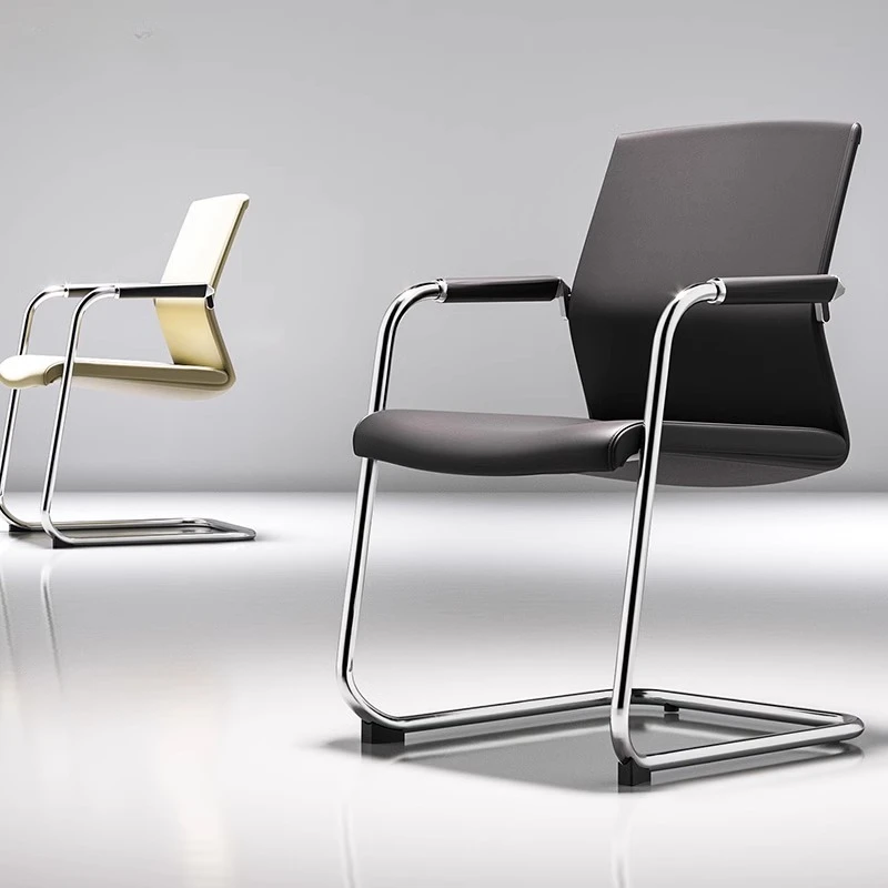 Simple Office Conference Chair, Home Study Computer Office Leather Chair, Steel Arched Foot Chair, Ergonomic Chair