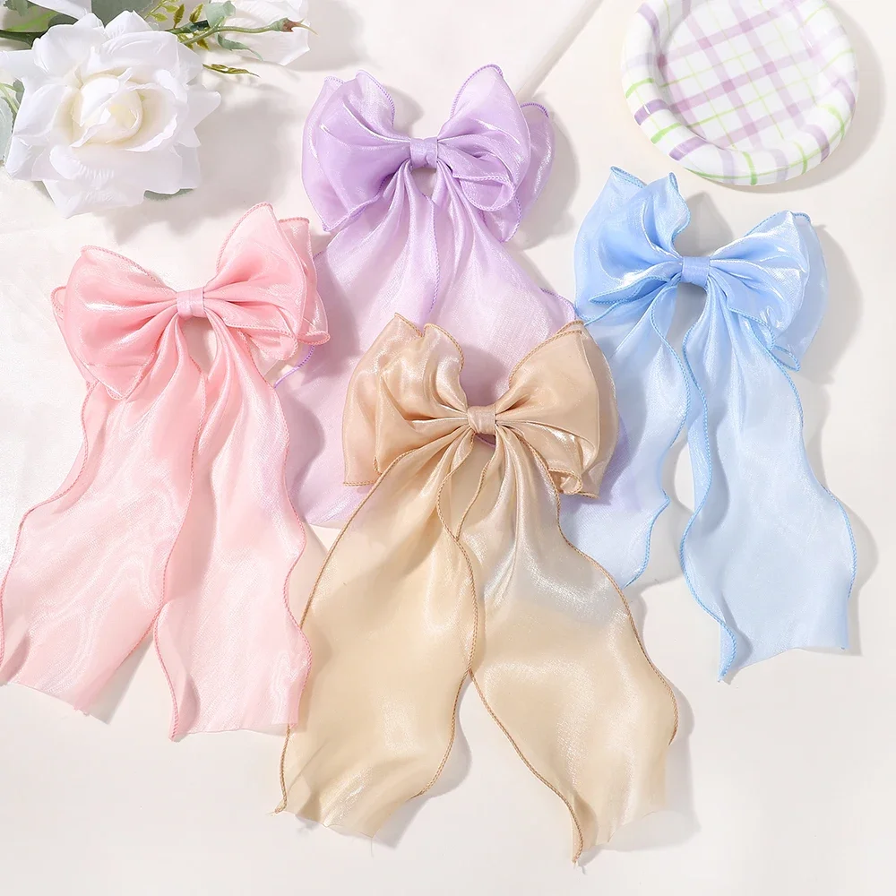 RAINBOW BOWS 25,4 cm elegante Schleife für Mädchen, Pferdeschwanz, Haarspange, Boutique-Garnband, Haarklammern, Damenmode, Haarschmuck – Detail 3