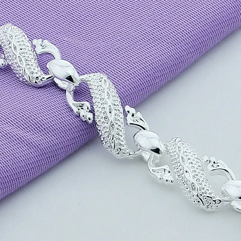 Fine 925 Sterling Silver Bracelets  White Chinese Dragon Chain Bracelets For Men Fashion Jewelry Pulseira Male