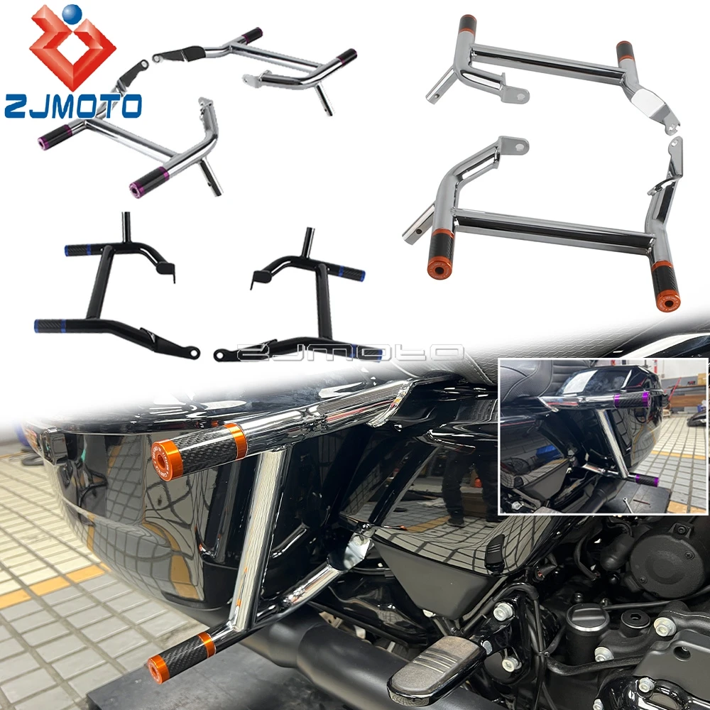

Mild Steel + Aluminum + Carbon Saddlebag Guard Crash Bar For Harley Road King FLHR Street Glide FLHXST Electra Glide FLHT 2014+