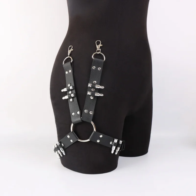 Cintura da uomo in ecopelle gotica con cinturino regolabile per gamba punk nero - Fibbia in metallo resistente, design senza bottoni per Concer