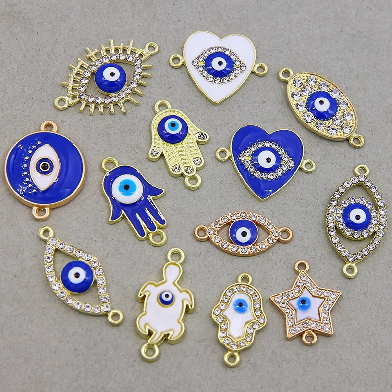 6pcs Hand of Fatima Turkish Evil Eye Fish Charm For Jewelry Making 2 Holes Connector DIY Bracelet Necklace Accessories Supply