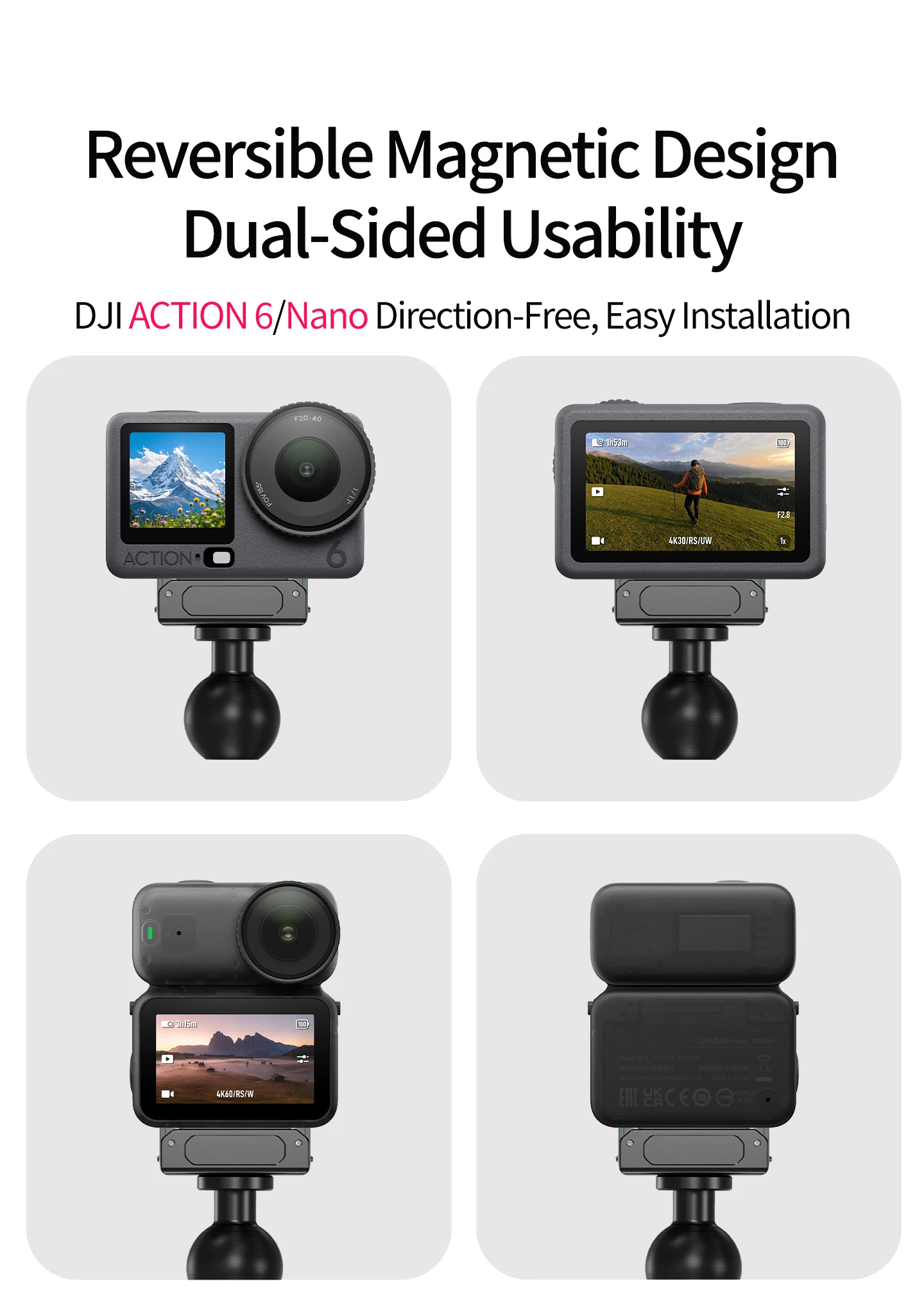 Magnetische Schnellverschluss-Klapphalterung mit zwei Klauen/1-Zoll-Kugelkopfadapterhalterung für DJI Osmo Action 6/Osmo Nano Kamera-Zubehör – Detail 22
