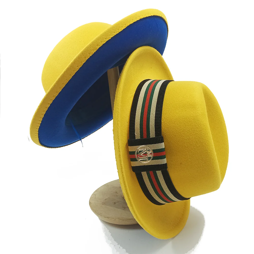 Yellow Men Fedoras Two Toned Fedoras For Men Black Red Bottom Felt Hat Jazz Hat Bowler Hat Perfomance Hat Church Hat Muts boné