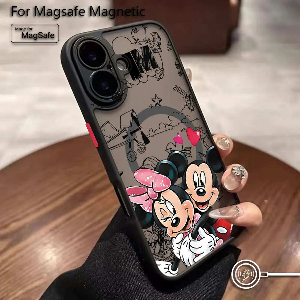 lovely Mickey Couple Yk2 Minnies Mouse Phone Case for iPhone 16 15 14 13 12 11 Pro Max Mini XR XS X 7 8 6s Plus Matte Magnetic