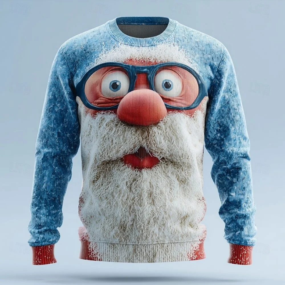 

Funny Pullover Santa Claus Graphic Print Sweater Man Festive Dress up Long Sleeve Pullover Sweatshirt Fashion Sweater for Man