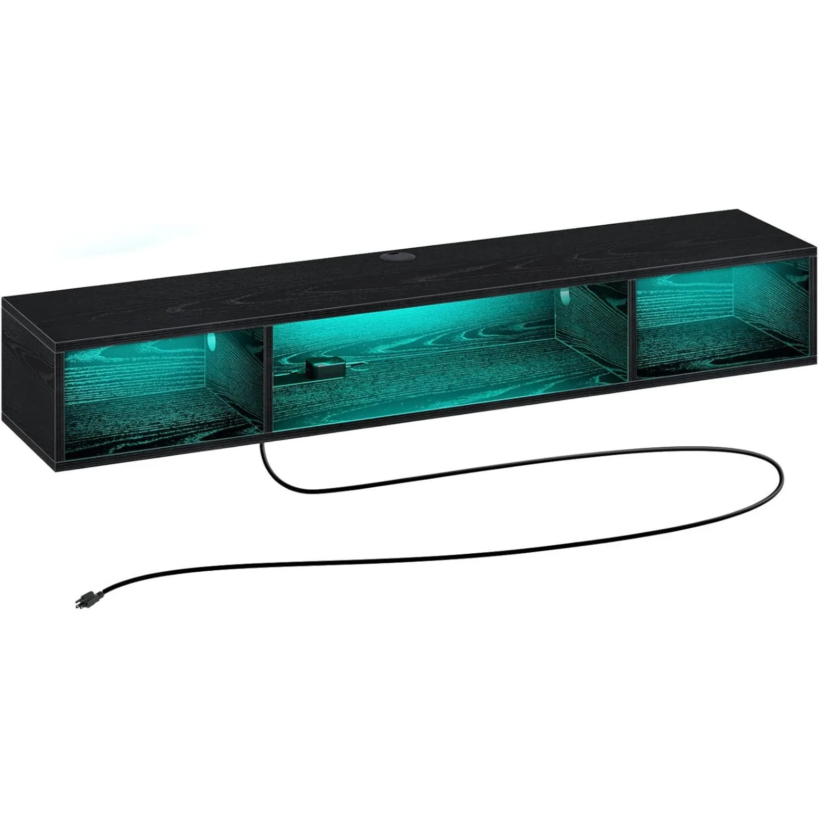 

US TV Stand with Power Outlet, Floating TV Stand with RGB Lights, 55.1" Wall Mounted TV Shelf, Black Media Console with Storage