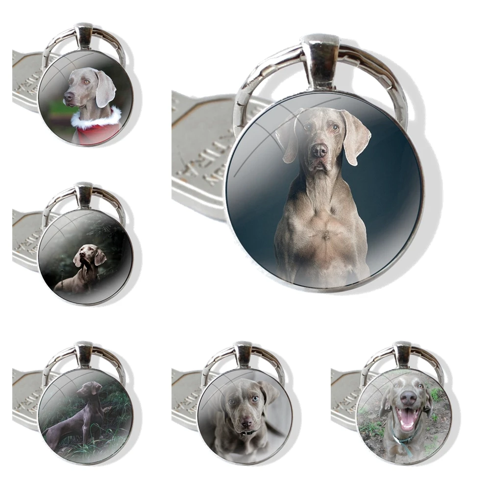 Weimaraner dog art Luxury Keychain Handmade Glass Cabochon Key Ring Holder Pendant Key Chains