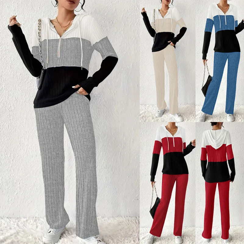 

Осень-зима 2022, новый цветной блок, толстовка с капюшоном, комплект спортивных штанов, свободный повседневный спортивный костюм из двух предметов, несколько вариантов цвета