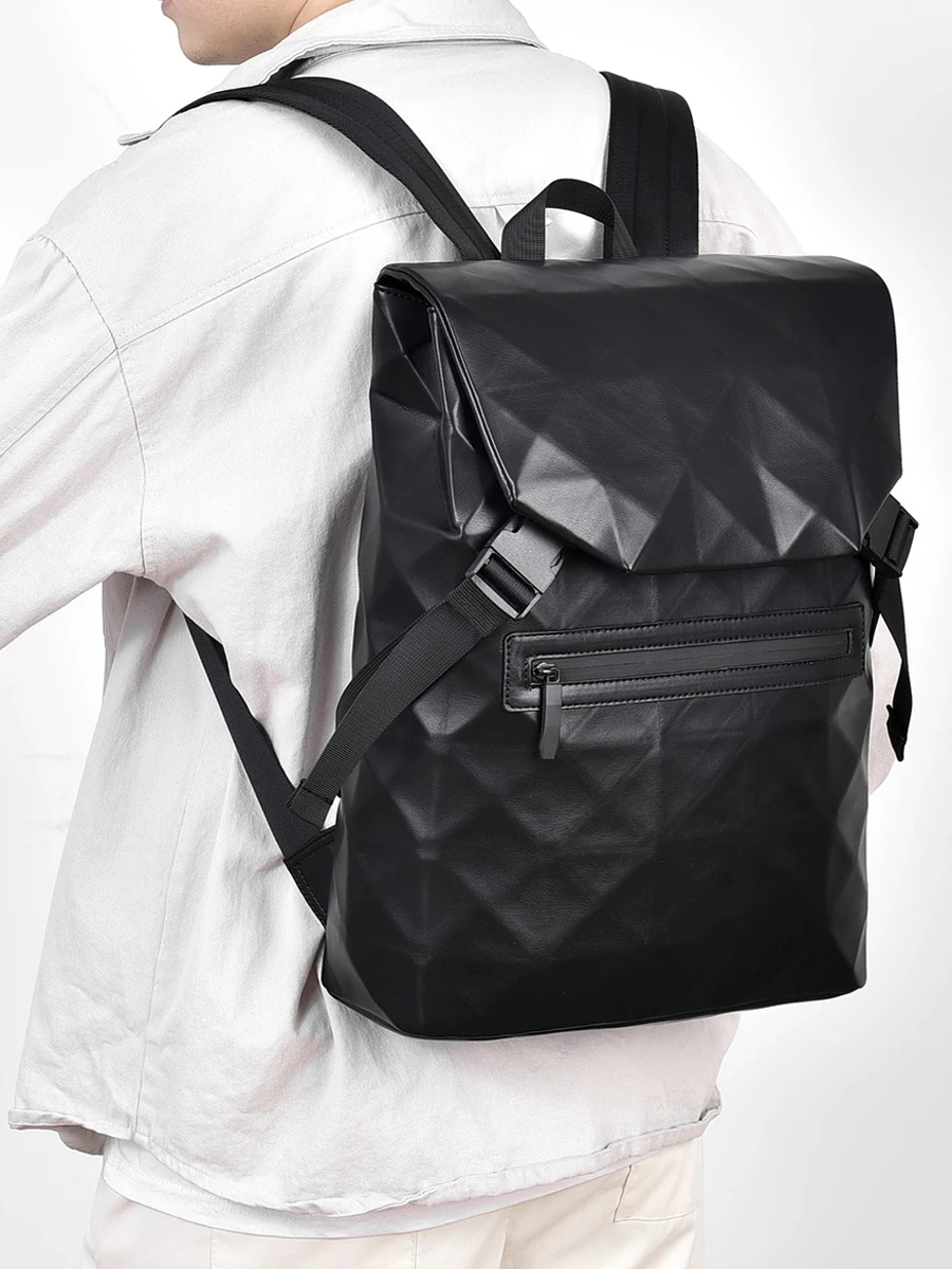 Laptop Bag PU Leather Diamond-shaped Men's Casual Backpack Waterproof Business Commuting Large Capacity Travel Backpack for Men