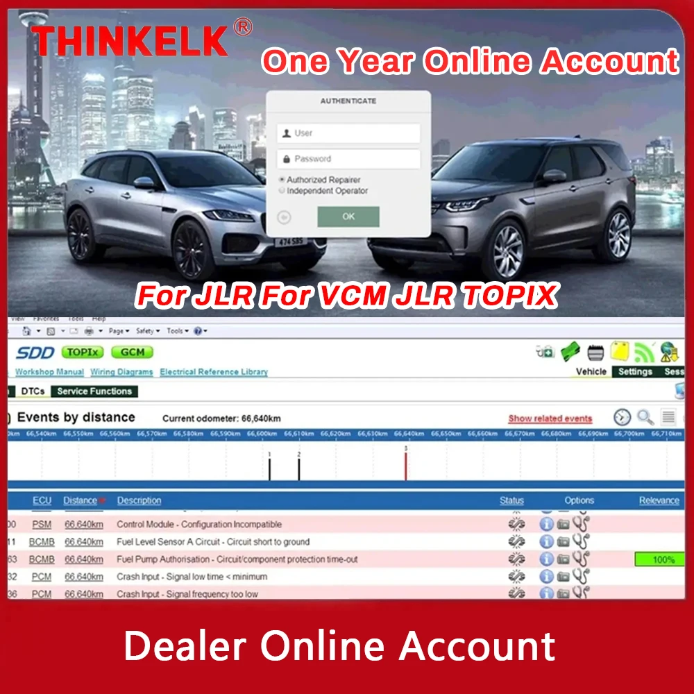 Dealer Online Account Service Log In One Year for JLR SDD for Land Rover for VCM JLR TOPIX Car Repair Online Coding Programming