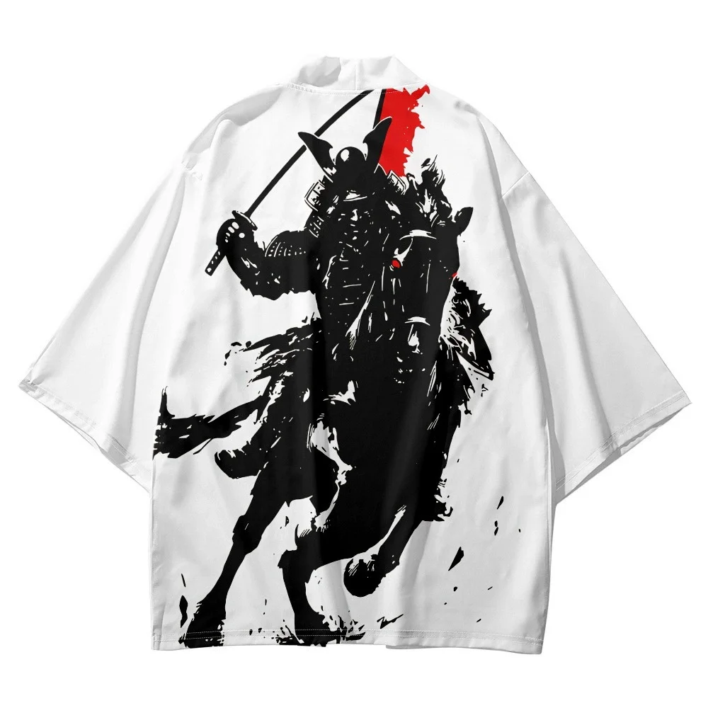 New Samurai Print Yukata Men Women Fashion Cardigan Blouse Haori Obi Asian Clothes Harajuku Japanese Cosplay Kimono