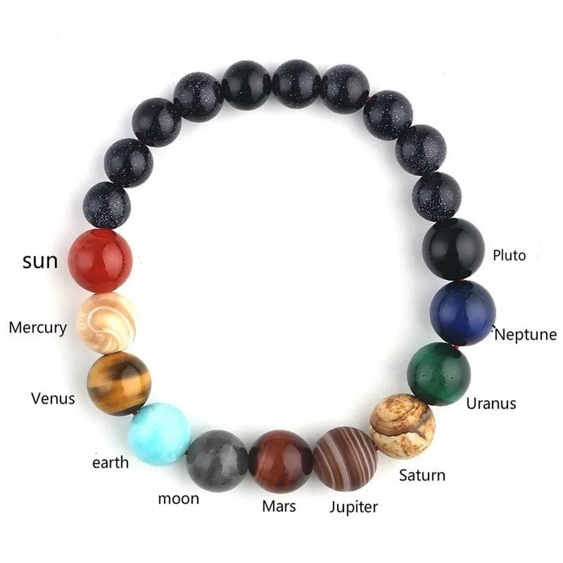 Couple Eight Planets Natural Stone Bracelet Bangles Universe Yoga Chakra Galaxy Solar System Bracelets for Men Women Jewelry