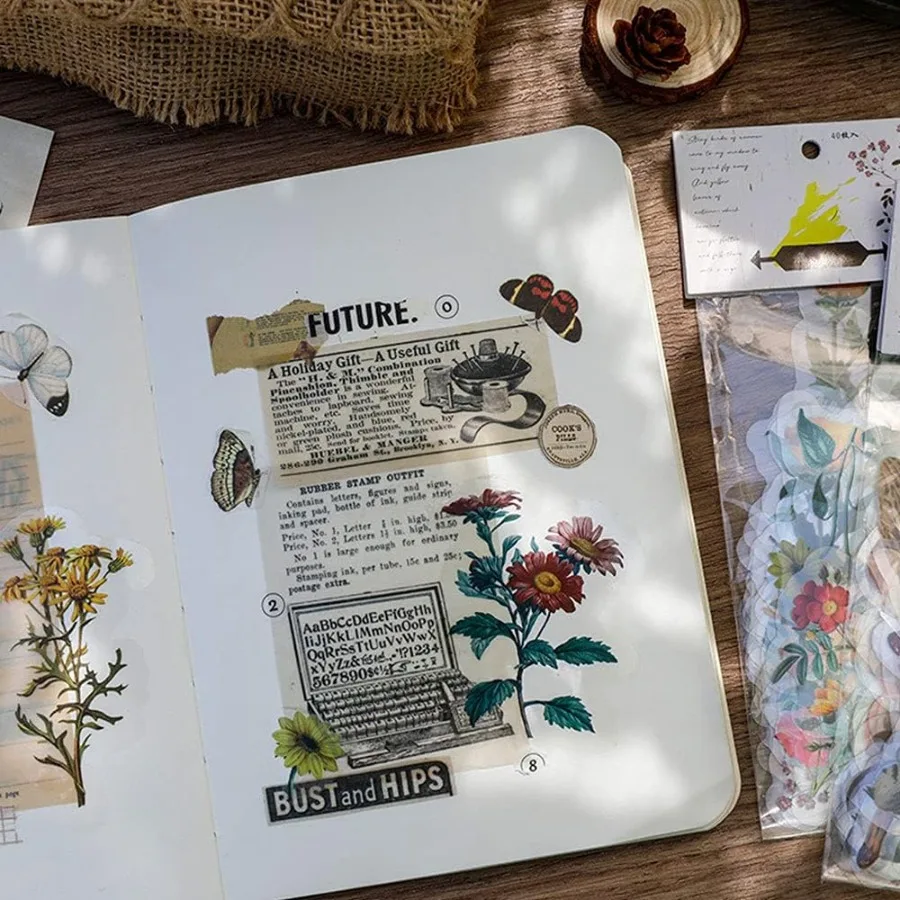 Adesivi naturali vintage 40 pezzi piuttosto floreale decorativo adesivo retrò acquerello estetico alla moda per album di ritagli fai da te Craf