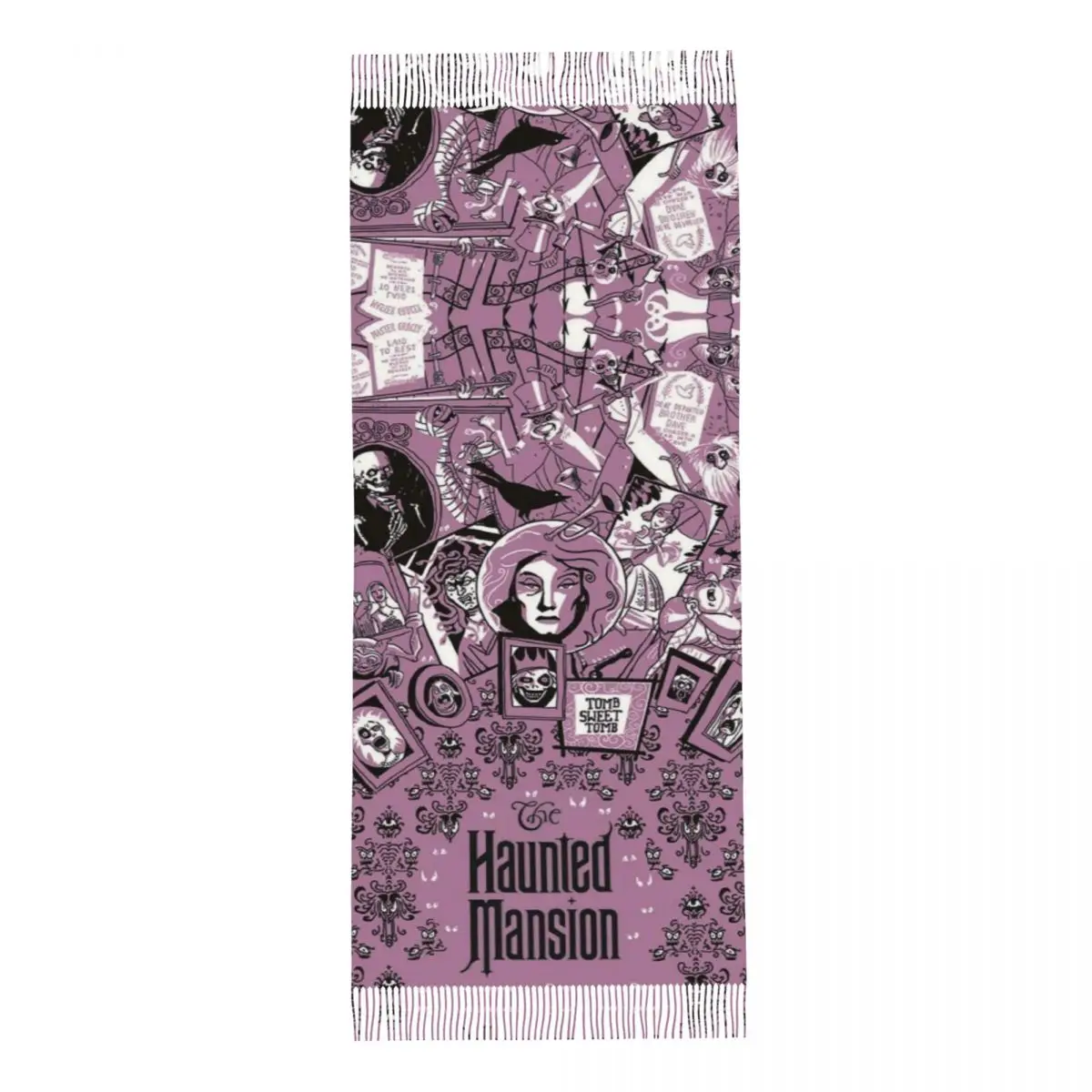 Fashion Haunted Mansion Montage Tassel Scarf Women Winter Fall Warm Shawl Wrap Lady Halloween Horror Film Scarves