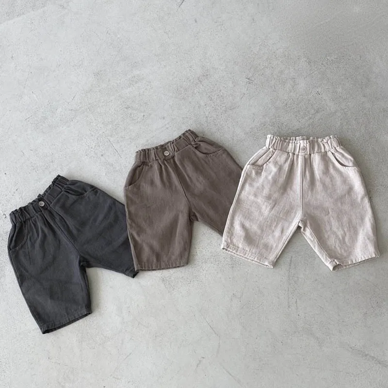 

Korean Kids Shorts 2024 Cotton Children's Clothing Pants Summer Boys Girls Elastic Waist Solid Color Loose Casual Shorts