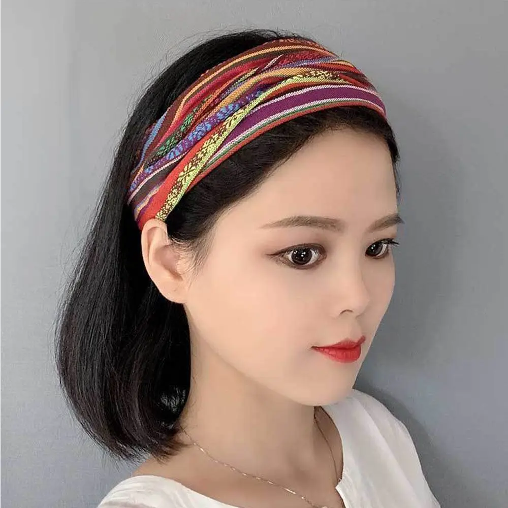 Fashion Striped Fabric C otton Hair S carf Turban Wide Head Wrap H eadband