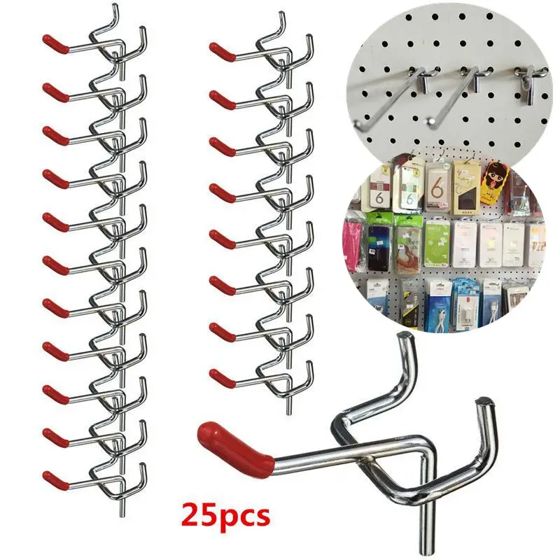 Chrome Metal Slat Wall Hanger, Retail Display, Shop Peg, Walling Home Hanger, Loading Capacity, 50mm, 1-1.5kg, 25Pcs