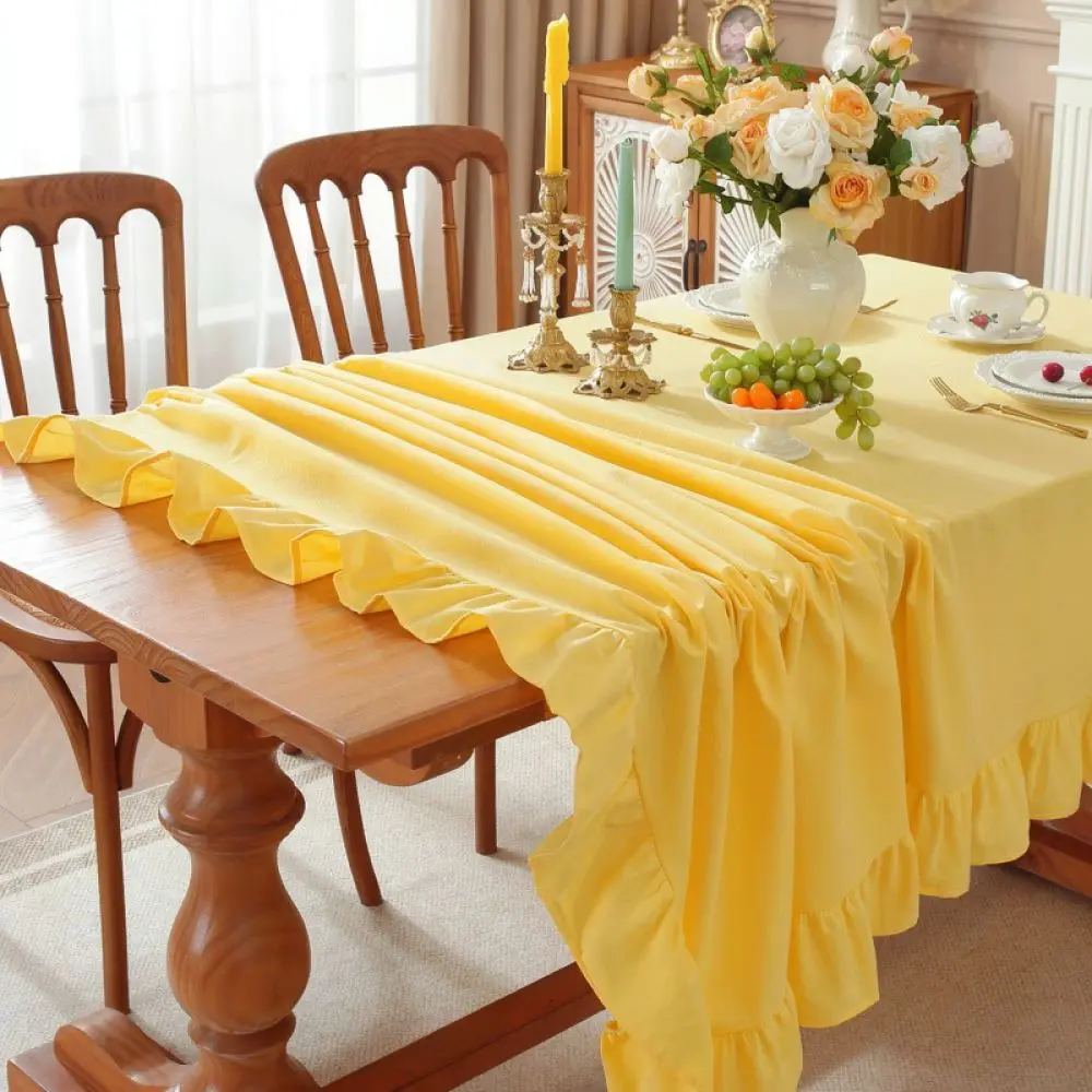 Nordic Style Cotton Linen Tablecloth Ruffled Edge Decorative Table Cover Soft Protection Mat For Home Dining Desk