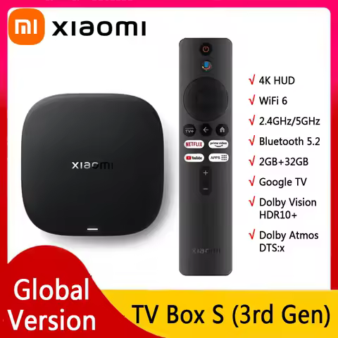 Global Version Xiaomi TV Box S 3rd Gen 4K UHD 2GB 32GB WiFi 6 Bluetooth 5.2 Google TV Smart Box Media Player Dolby Vision HDR10+