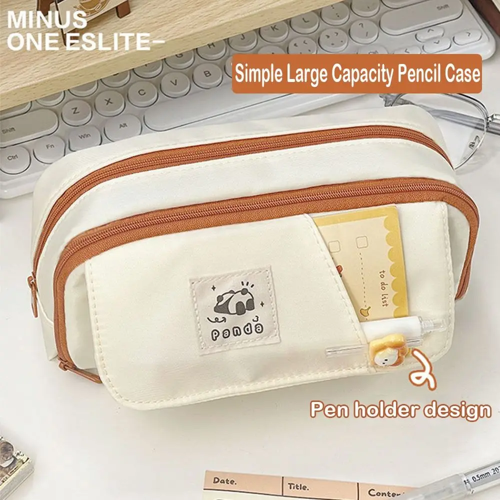 Estuche para lápices bonito de gran capacidad con patrón de Panda con 3 compartimentos, bolsa de almacenamiento de papelería, bolsa para lápices resistente a la suciedad, escuela