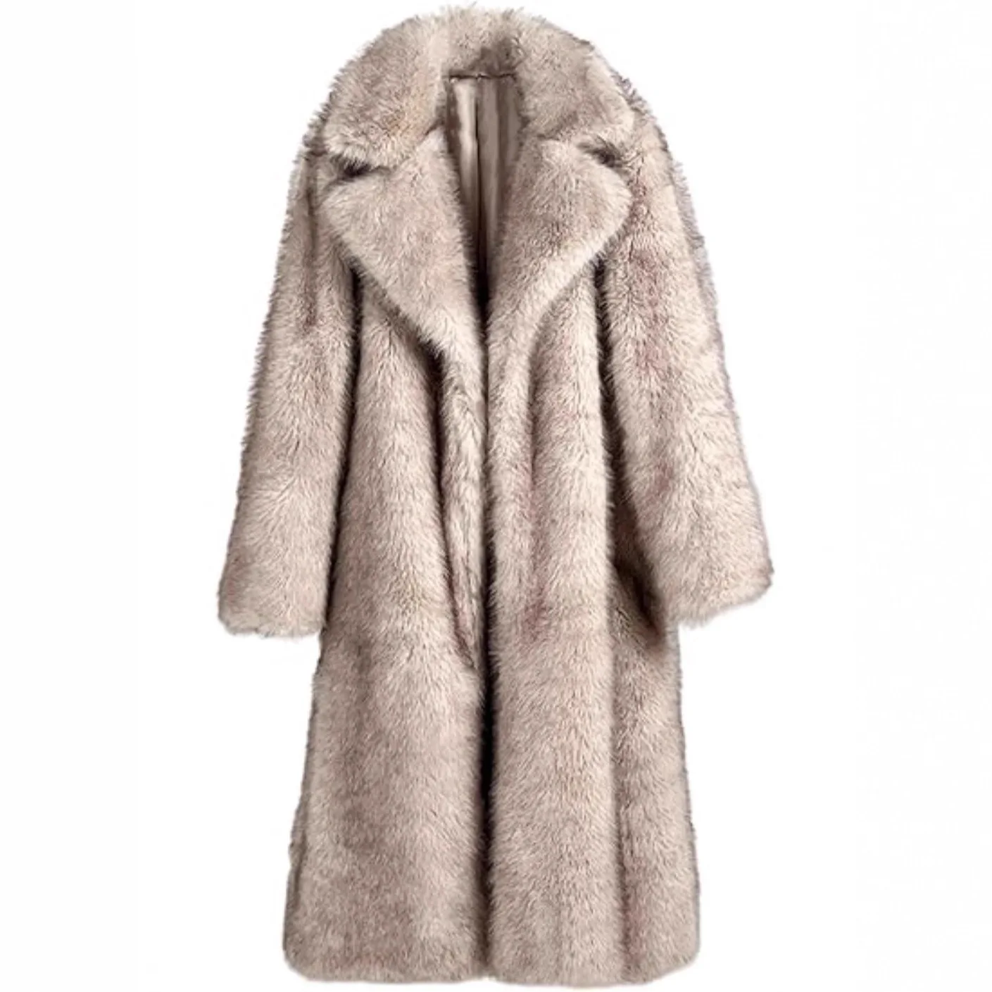 KIDCRKJ Gradient Winter Women's Long Fur Jacket Lapel Collar Faux Fox Outwear For Lady Comfortable Thick Female's Eco Fur Coat