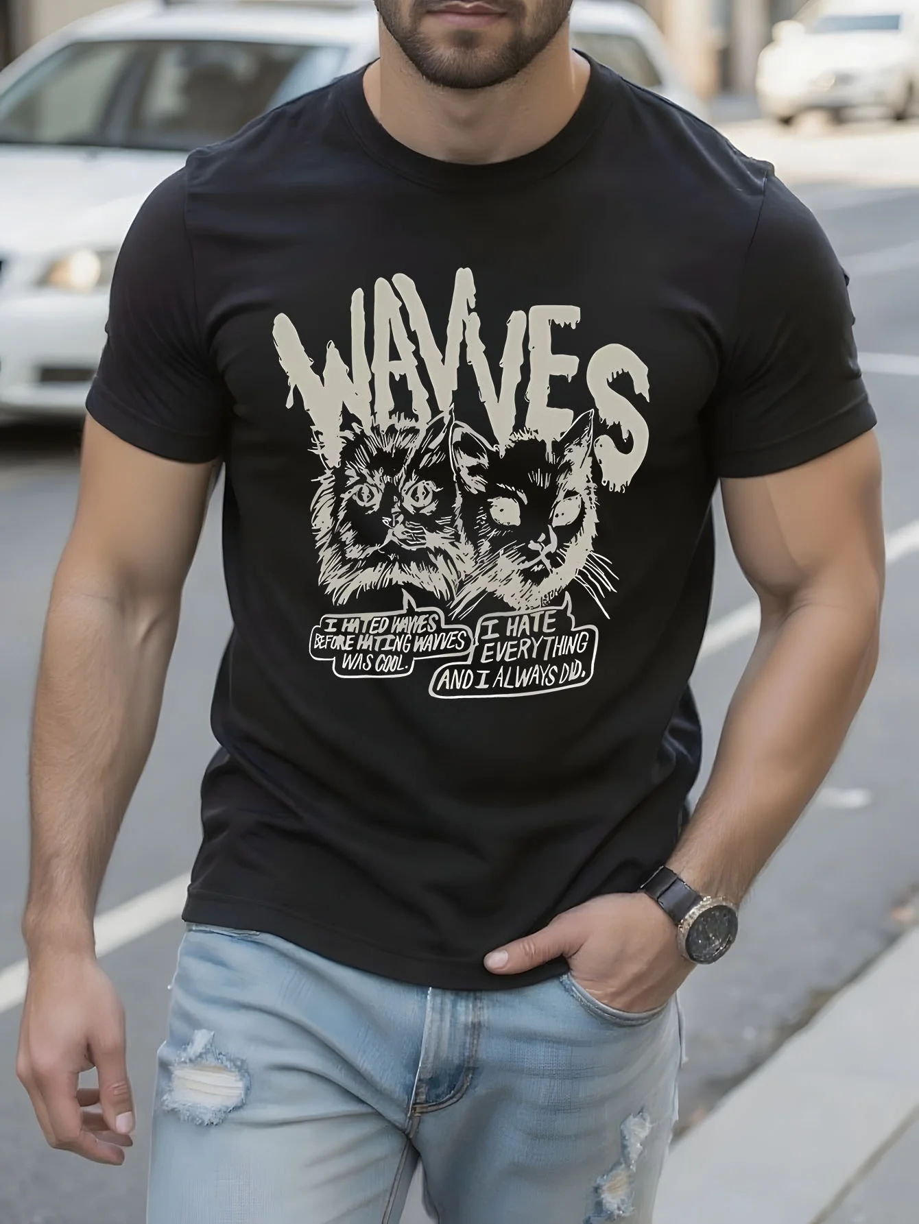 

Аутентичная приталенная футболка WAVVES Cynical Cats S M L XL НОВАЯ черная