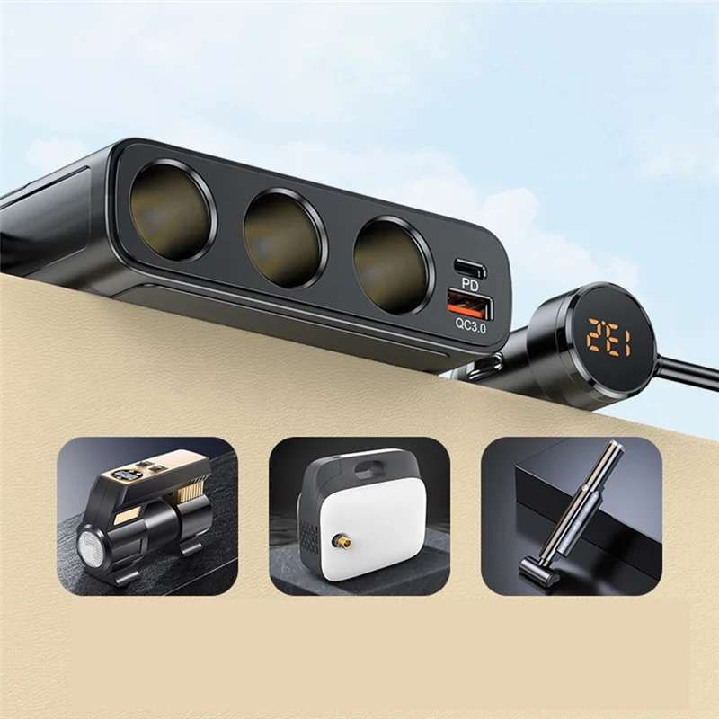 

AV34-1 Tow 3 Car Charger Splitter With Switch Car Charger Car 128W High Power QC3.0 Fast Charge Car Charger PD30W Easy To Use
