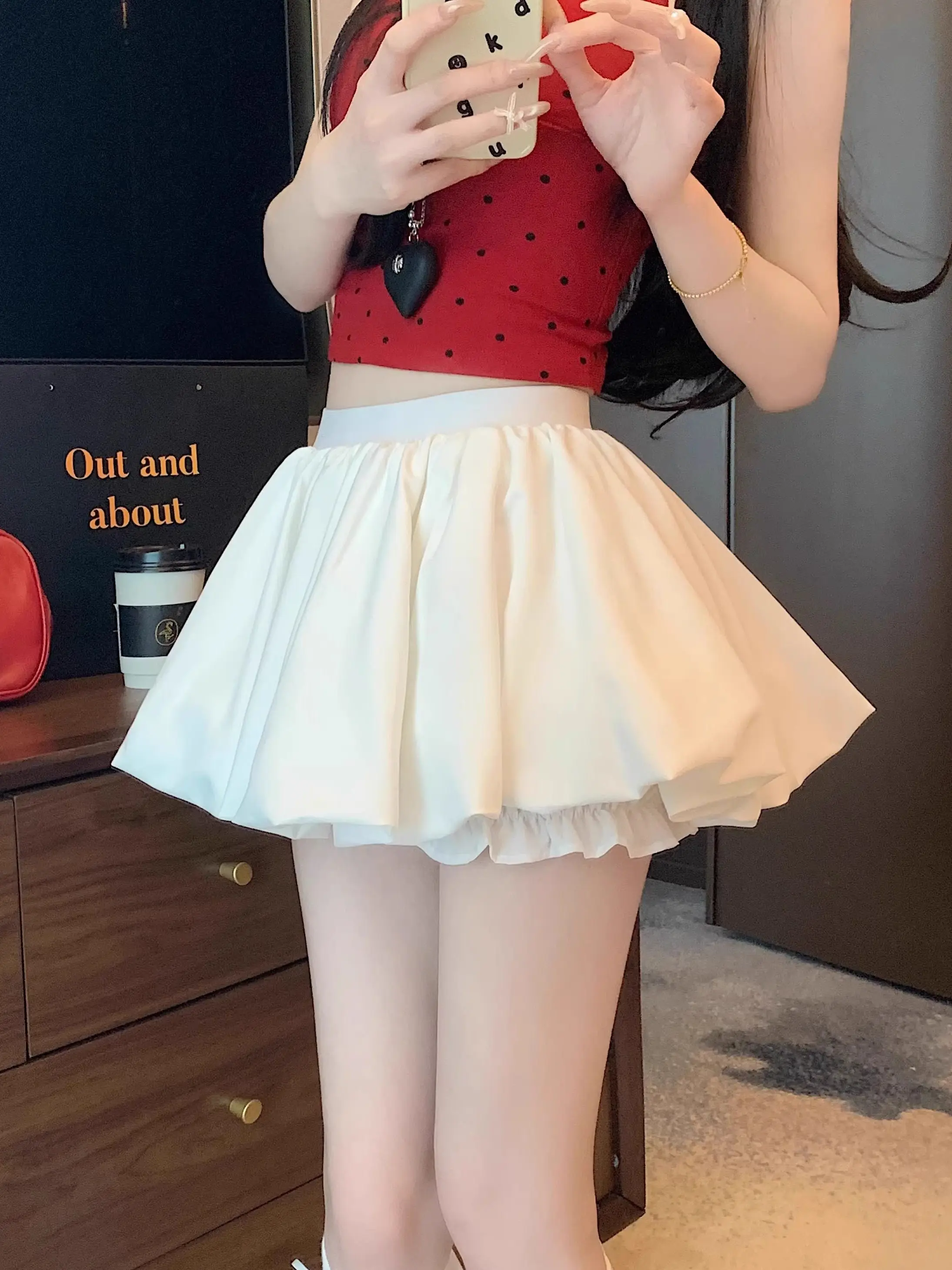 Hong Kong Style High Waist Ballet Skirt Women's Summer Fluffy Half-length A-Line Short Skirt Slimming Trendy Commute Korean V...