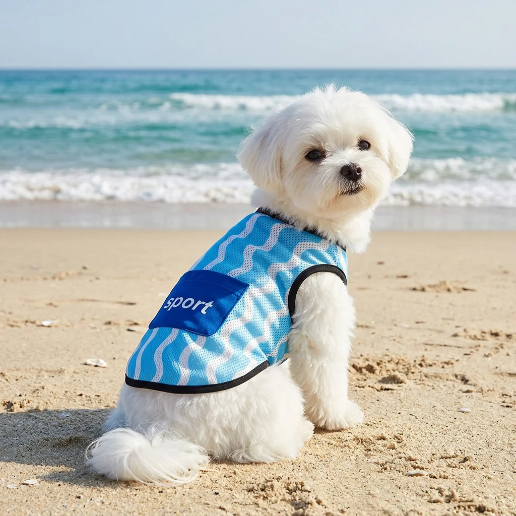 Chaleco malla transpirable para perros y gatos – Estampado ondas azul - imagen 2