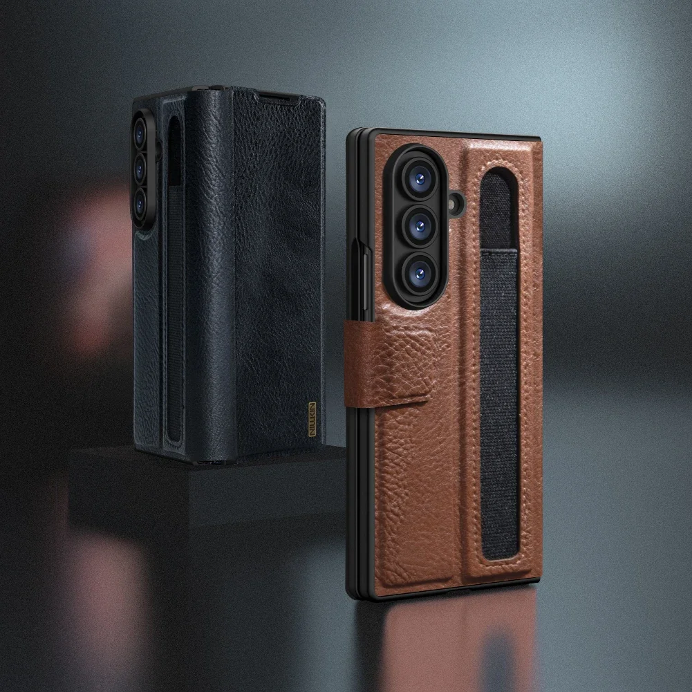 

Чехол Nillkin для Samsung Galaxy Z Fold 7 5G Aoge, роскошный кожаный флип-чехол с полным покрытием и подставкой для ручки, защитные чехлы