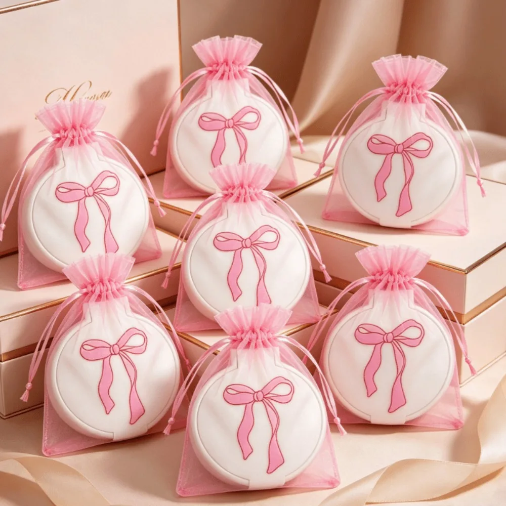 6-50 ensembles de miroirs compacts ronds coréens roses avec nœud, avec sac de rangement, cadeau portable pour fête nuptiale, cadeaux pour femmes, cadeaux pour invités