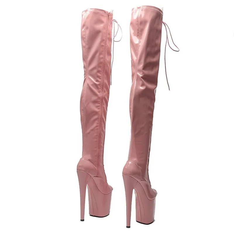 Auman Ale-Bottes de soirée à talons hauts pour femmes, chaussures de pole légiti, bottes supérieures en PU, chaussures de soirée sexy, talons hauts de 20cm, 8 po, 582