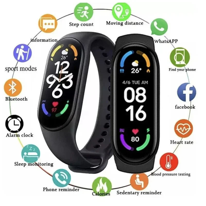 New M7 smart watch SmartBand heart rate smartwatch fitness tracker blood pressure sport bracelet for Mi Band 7 men women