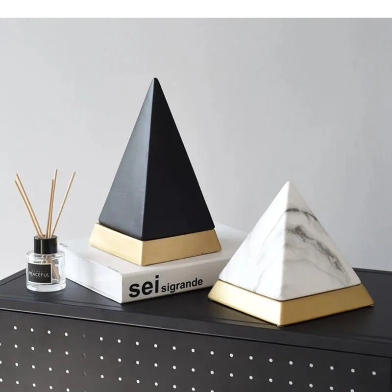 Marble Texture Pyramid Ceramic Statue Desk Decoration Sculpture Modern Crafts Ornaments Room Aesthetic Decor