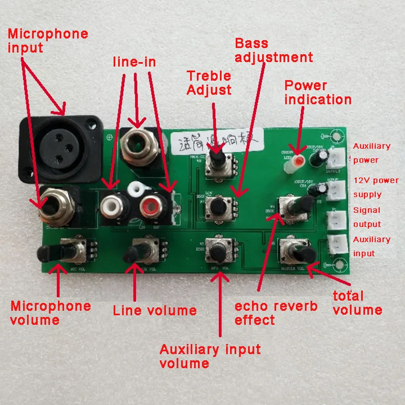 2-segment EQ Equalizer High and Low Tone Panel Front Panel Microphone Amplifier Board 2399 Microphone Delay Reverberation Effect