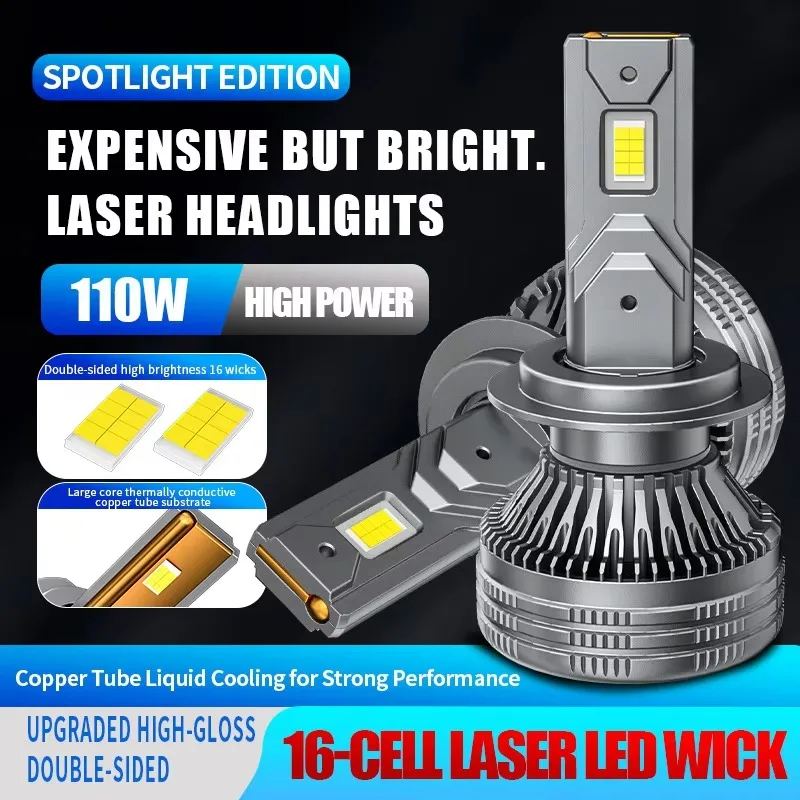 High‑Power 110W Car LED Headlight Hi‑Lo Beam Integrated Spotlight Lens Auto Headlamp Off‑Road Vehicle Modification Head Light