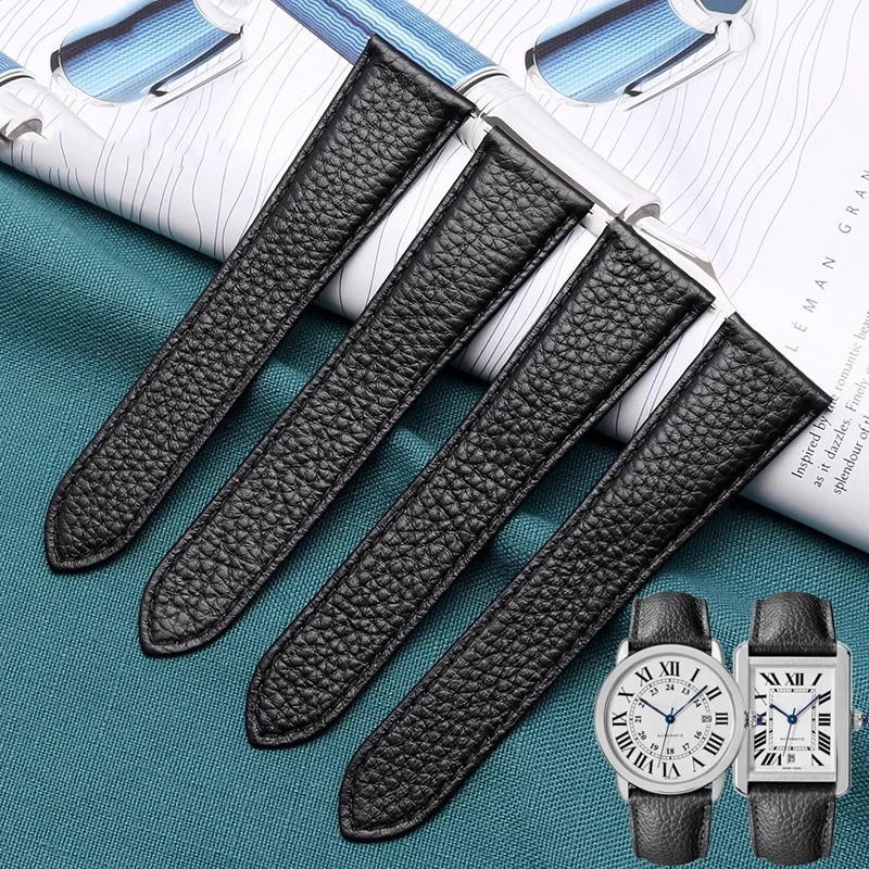 17 20 22 23 24mm 25mm Genuine Leather Watch Strap for Cartier Tank London Solo Lychee textured cowhide Watchband Men Women band view 2