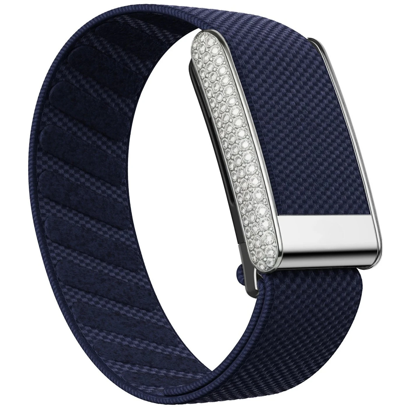 Picture 4: Diamond-Embedded Case for Whoop 5.0 Nylon Woven Elastic Strap Casual Wristband with Full-Diamond Bright Silver Metal U-Frame