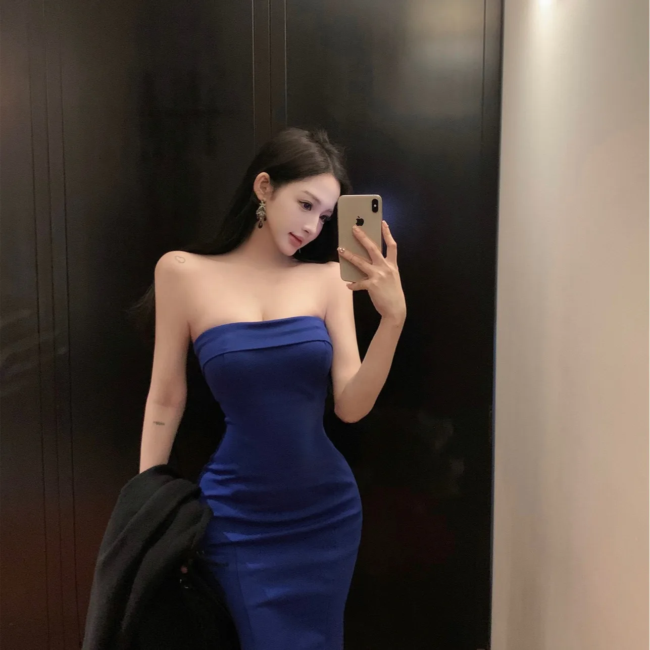 

Ele Slim Fit Sexy Waist Cinching Dr Bla awl Autumn Set Faionable Women's Clothing Commute Sle No Brand