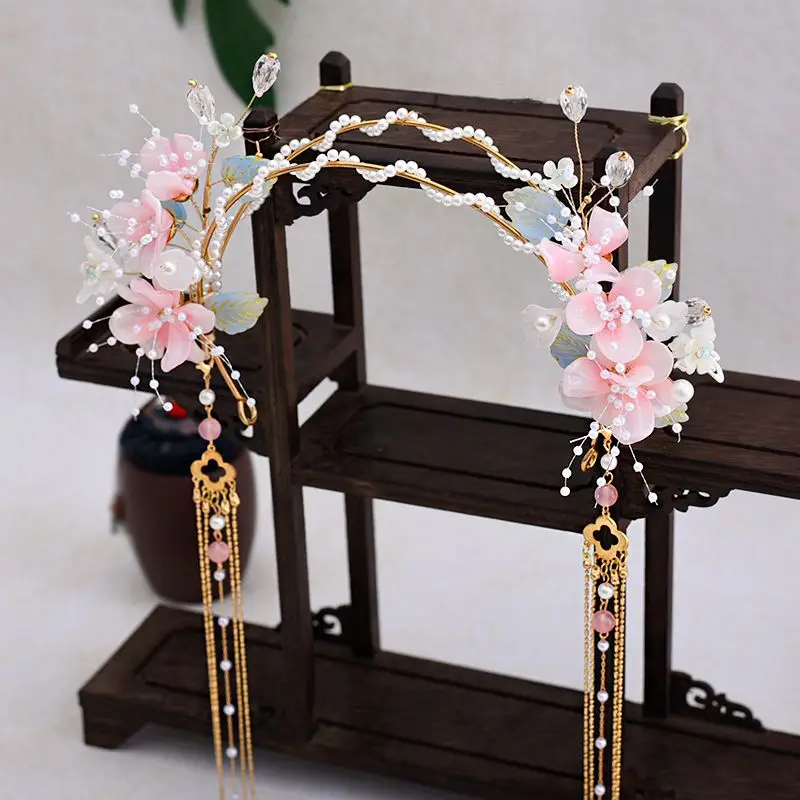 Tassel Hanfu Hairband Cute Chinese Hair Accessories Pearl Floral Headband Travel Photography Fairy Cosplay Hair Headwear Jewelry