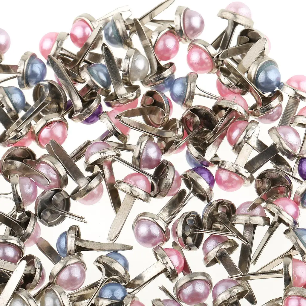 200pcs Metal Pearl Head Brad Paper Fasteners for Scrapbooking Embellishment Paper Craft